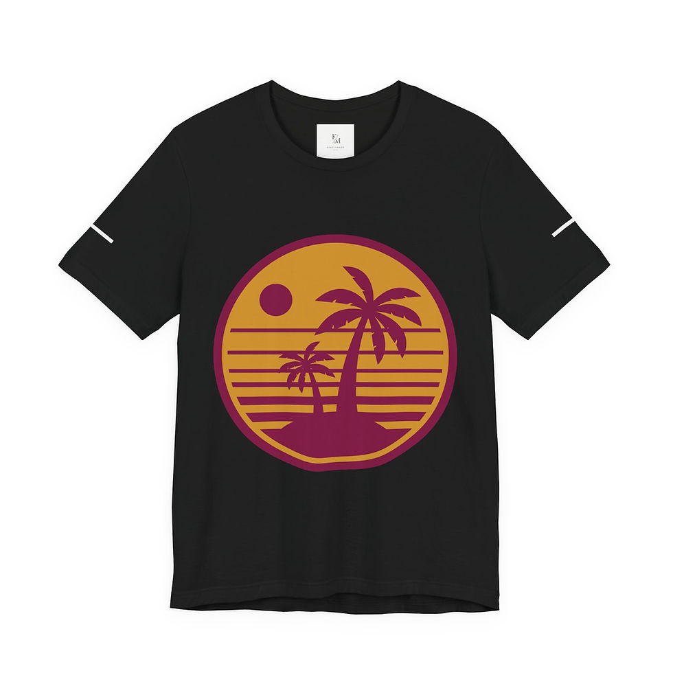 Thumbnail: Retro Palm Sunset Tee, Unisex Jersey Tee, Beach Lover Gift, Casual Wear