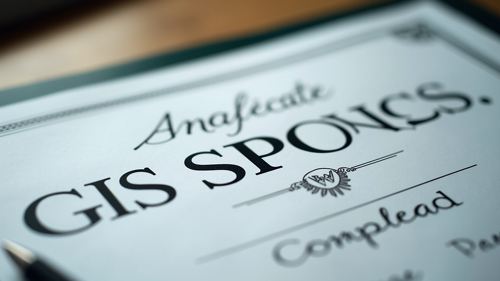 Close-up view of a certificate of completion for a GIS course