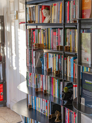 curvy modern metal library design, custom metal design in black