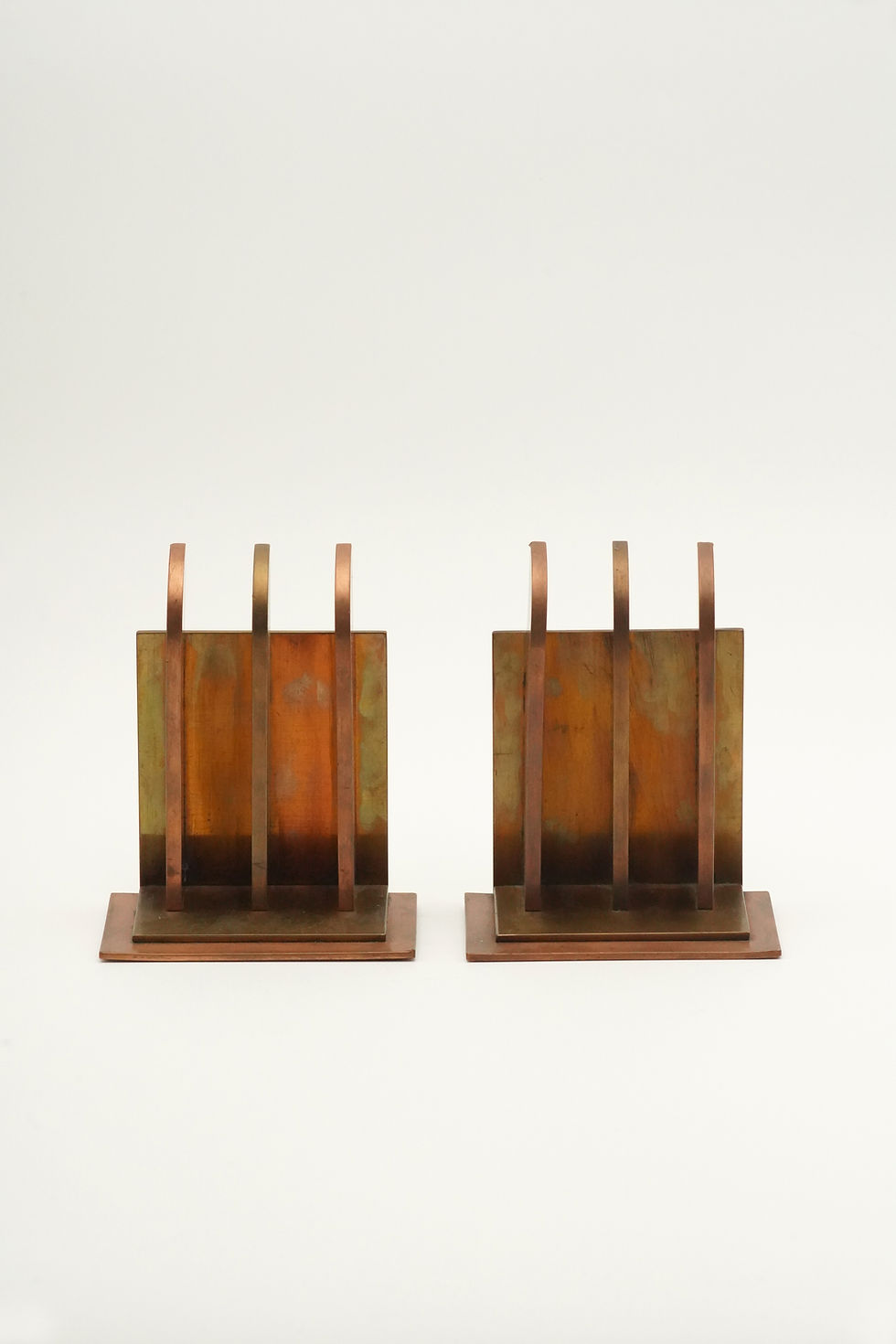 Thumbnail: Copper and Brass Bookends by Walter von Nessen, c.1930