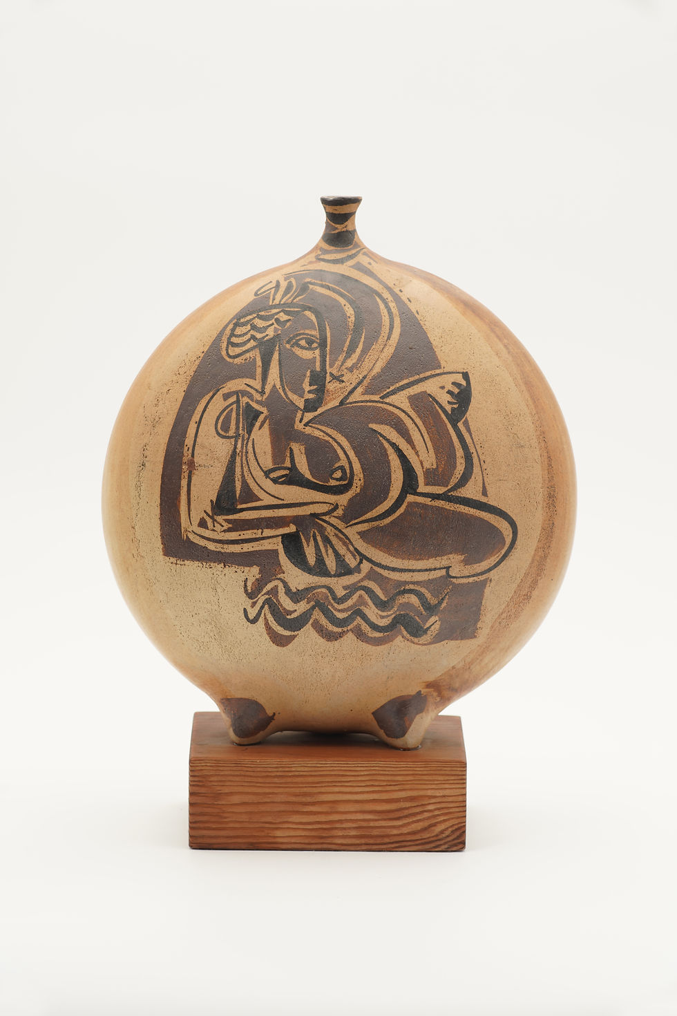 Diaz Ruiz, Painted Vase on Wooden Plinth, Spain, c.1960