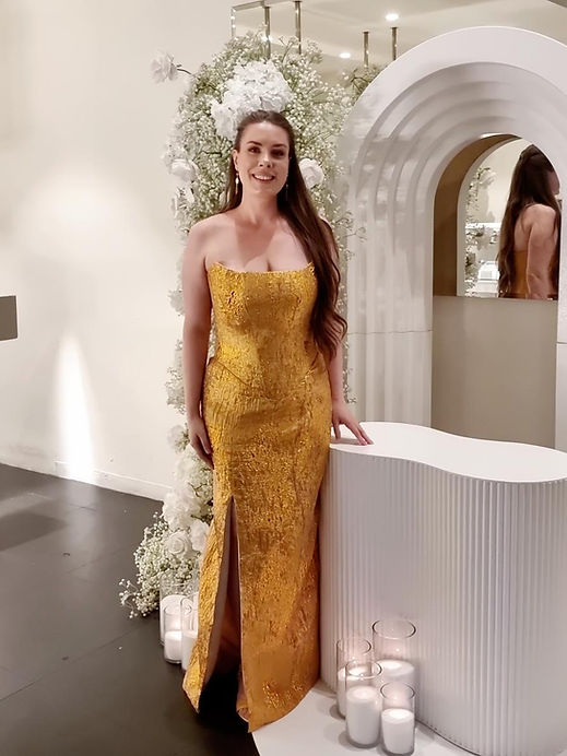 Gold Wedding Dress by Jennifer Bowden Designs | Love Me Twice Bridal Store Gold Wedding Dress by Jennifer Bowden Designs | Love Me Twice Bridal Store