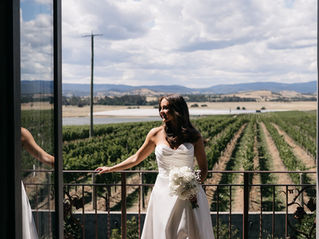 Kate in her custom Mikado wedding gown at Stones of the Yarra Valley