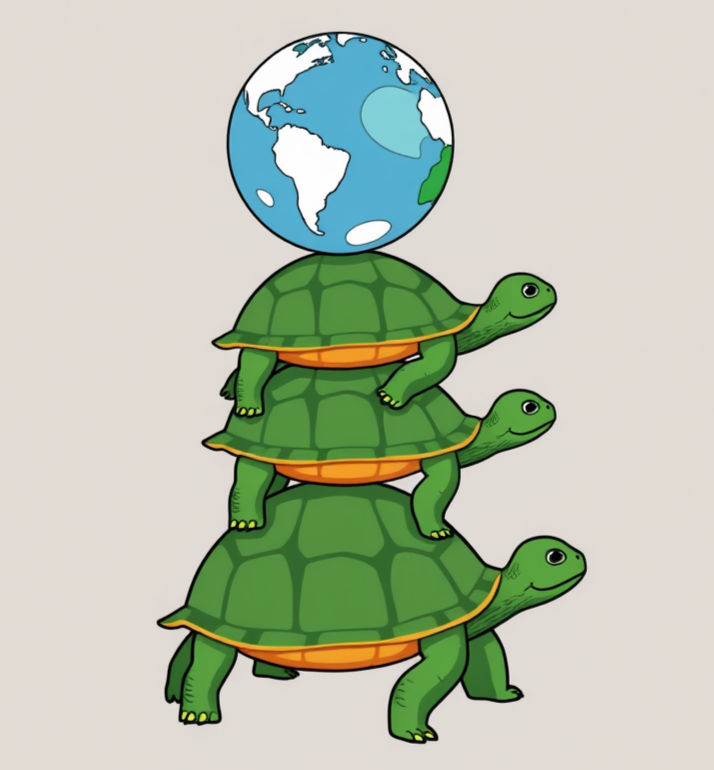 AI image of three turtles standing on top of each other with a globe on top.