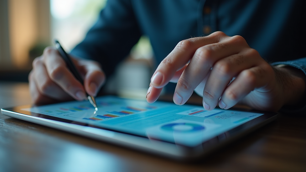 Close-up view of a person analyzing SEO data on a tablet