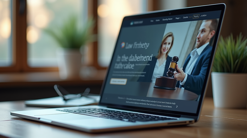 Eye-level view of a modern law firm website on a laptop