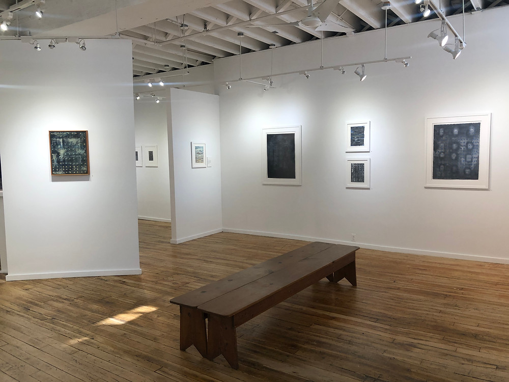 Gallery installation view from back, right of Night Vision: Recent Work by Melissa Rubin at Atlantic Gallery