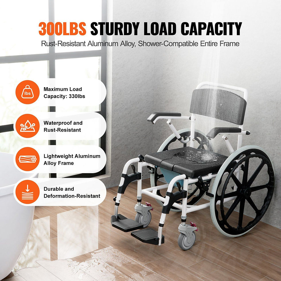Thumbnail: VEVOR Shower Wheelchair 17.5in Al Alloy Commode Bathroom Wheelchair for Disabled