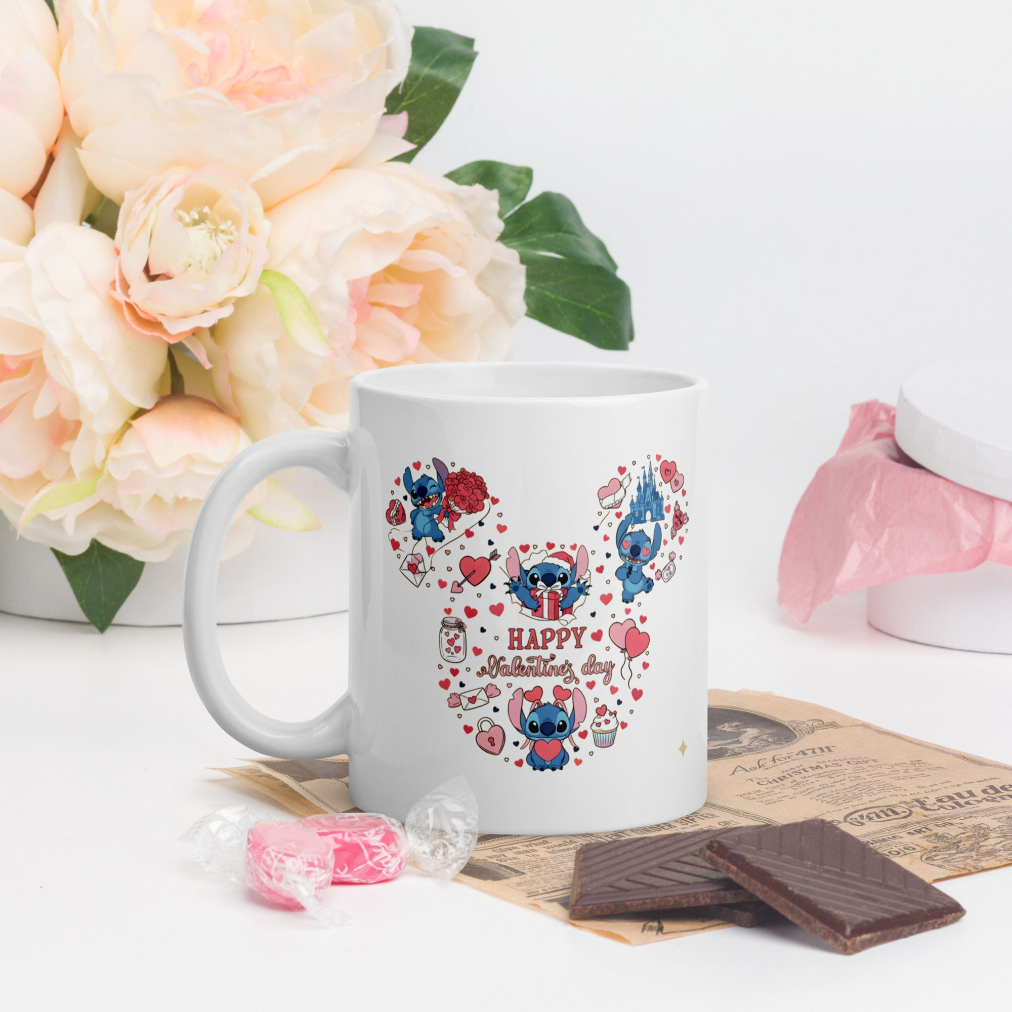 Galactic Love – Stitch Inspired White glossy mug