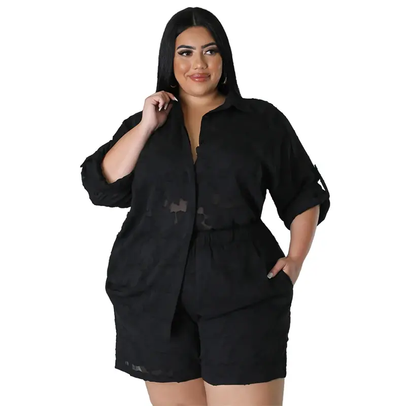 Thumbnail: Woman Clothing 2 Piece Lace Shirt Blouse and Shorts Set Clothes Outfit for Women