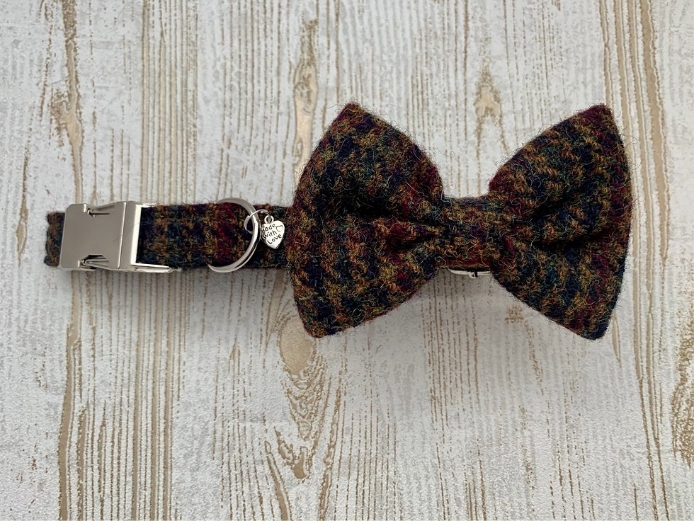 Thumbnail: Harris tweed brown dog collar