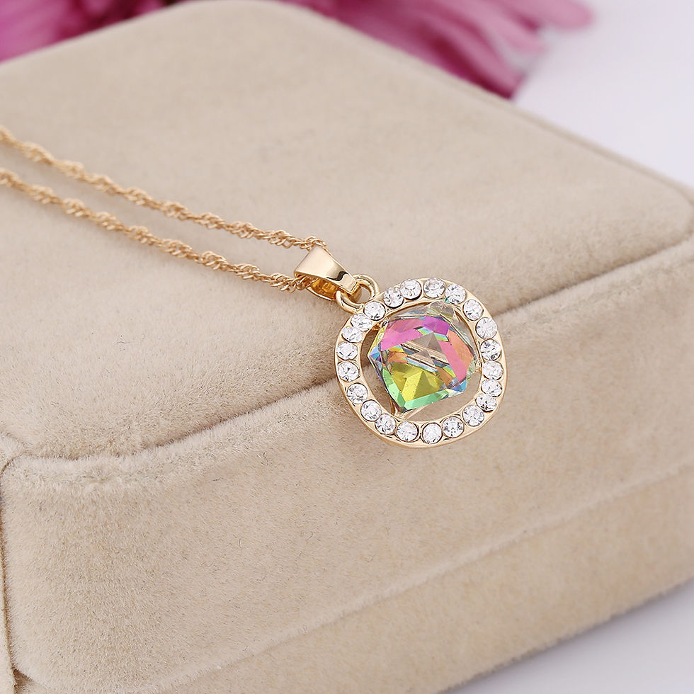 Thumbnail: Bridal Necklace and Earring Set with Crystal Pendant