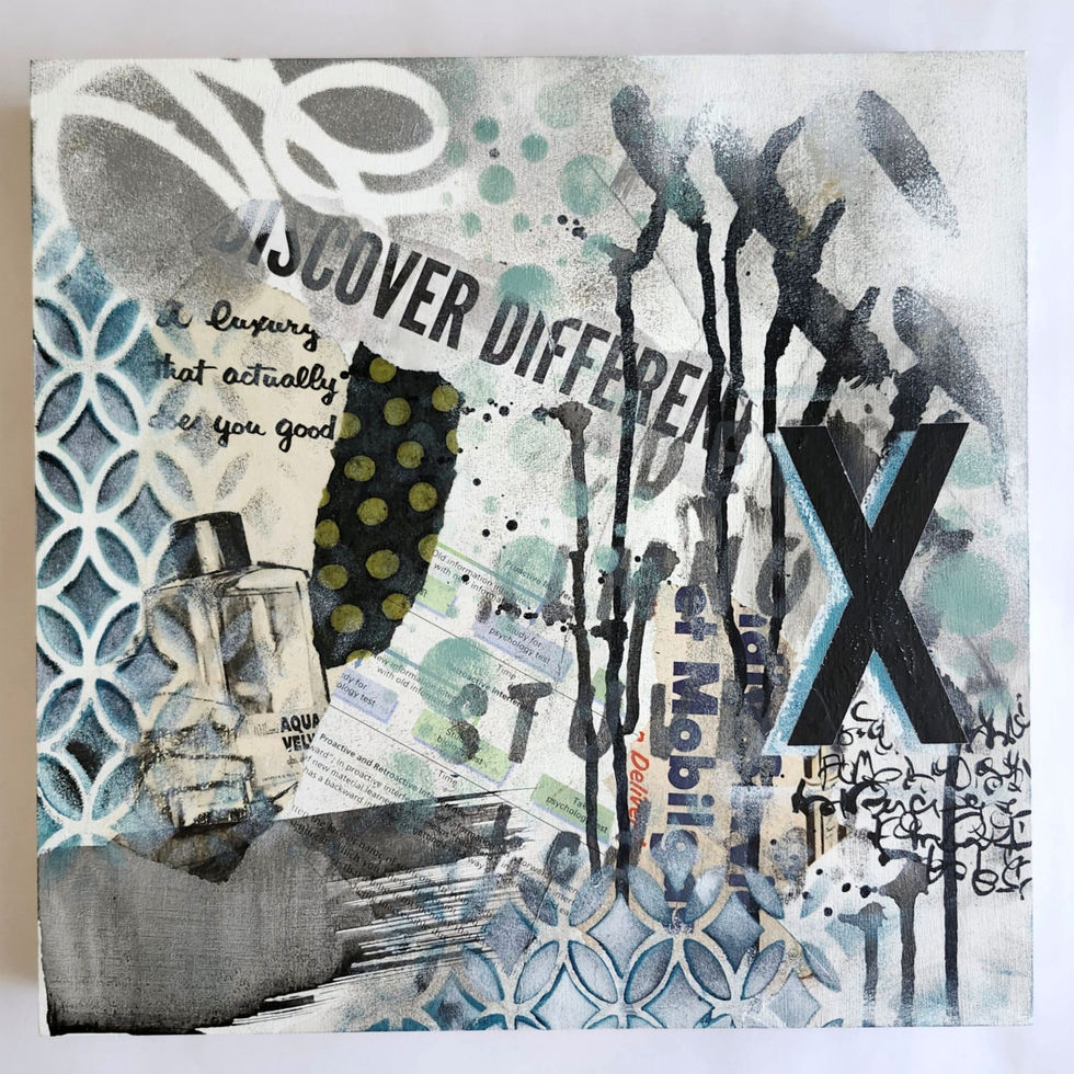 Quiet Distortion 3, 2026_acrylic, collage, mixed media on canvas_ 12 x 12 in