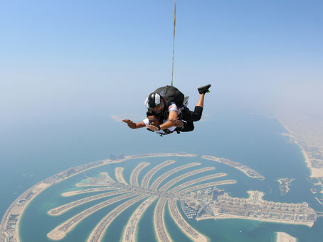 Skydiving in Dubai over Palm Jumeirah with scenic aerial views