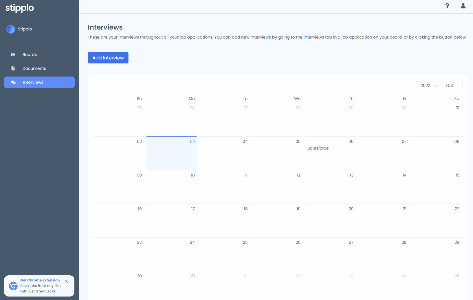 Adding new interview though Interview Page