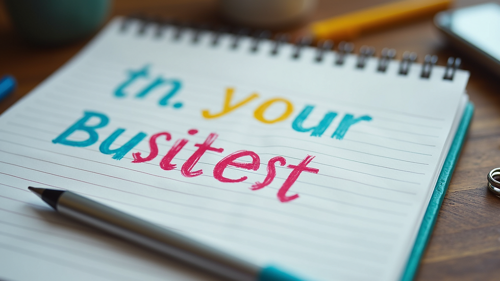 High angle view of a notebook with bold, colorful business ideas written down