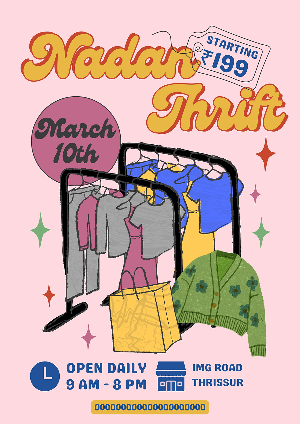Nadan Thrift poster for March 10th event in Thrissur.