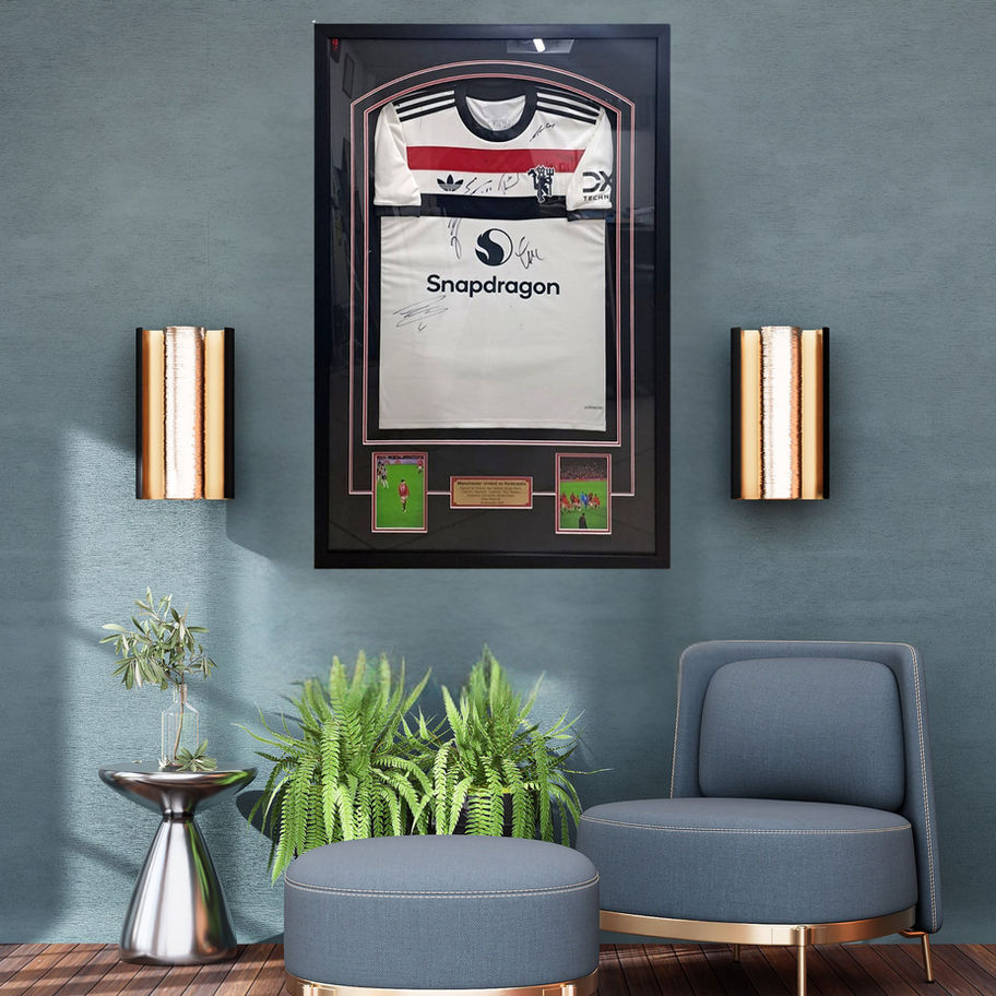 Premium custom jersey frame with deep shadowbox, UV glass, and black, white, or dark brown finish collector display