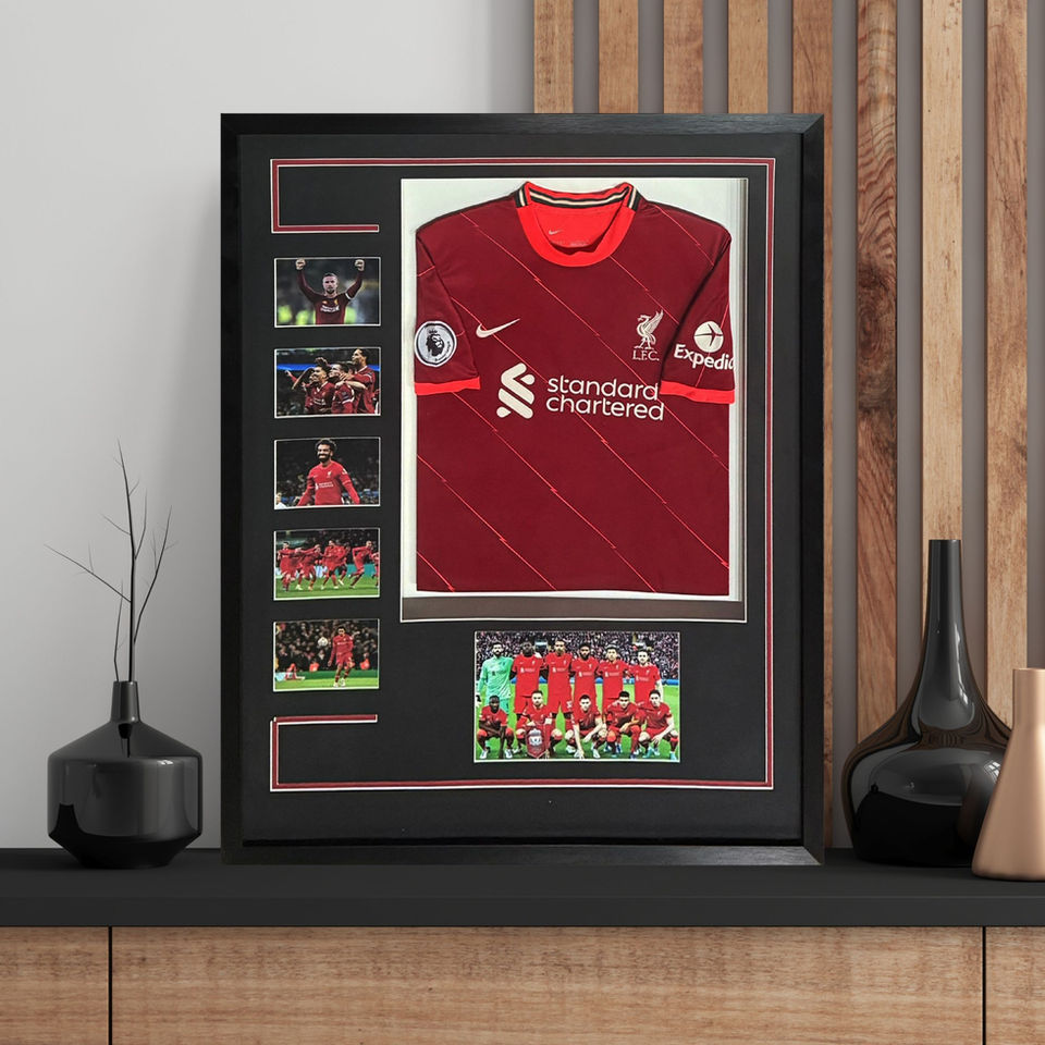 Premium custom jersey frame with deep shadowbox, UV glass, and black, white, or dark brown finish collector display