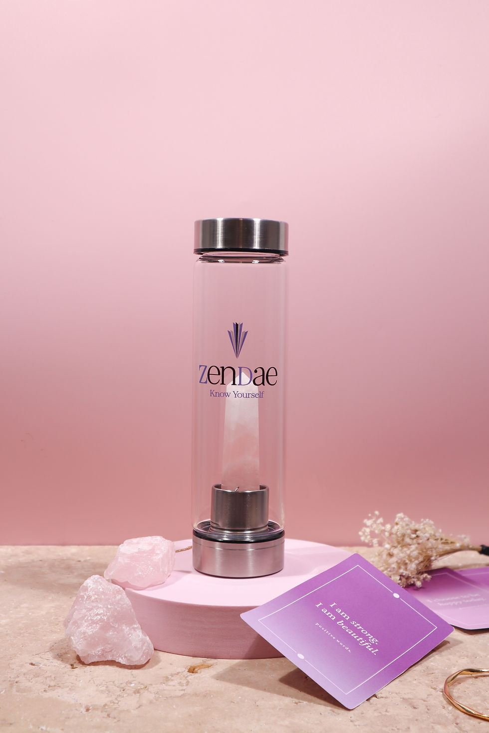 Thumbnail: Crystal Water Bottle with Rose Quartz Crystal