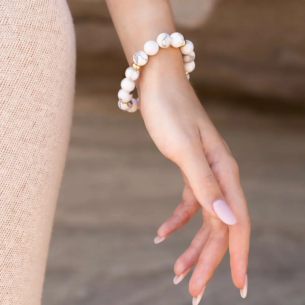 Thumbnail: White Howlite Crystal & 20ct Gold Plated Bracelet