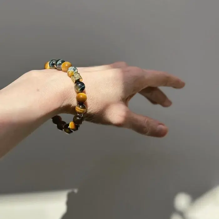 Thumbnail: Yellow & Blue Tiger's Eye & 20ct Gold Plated Bracelet