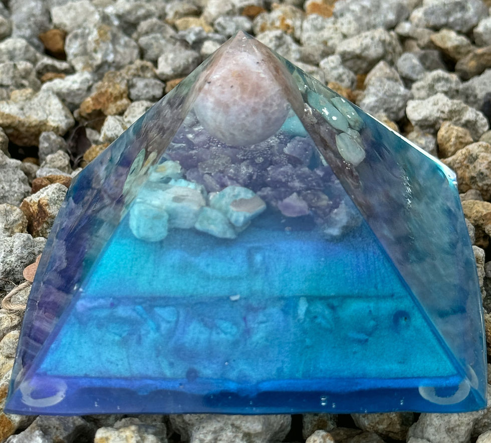 Thumbnail: Peach Agate, Amazonite and Lepidolite Pyramid