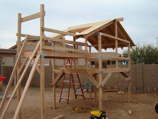 custom built wooden clubhouse playground for kids completed