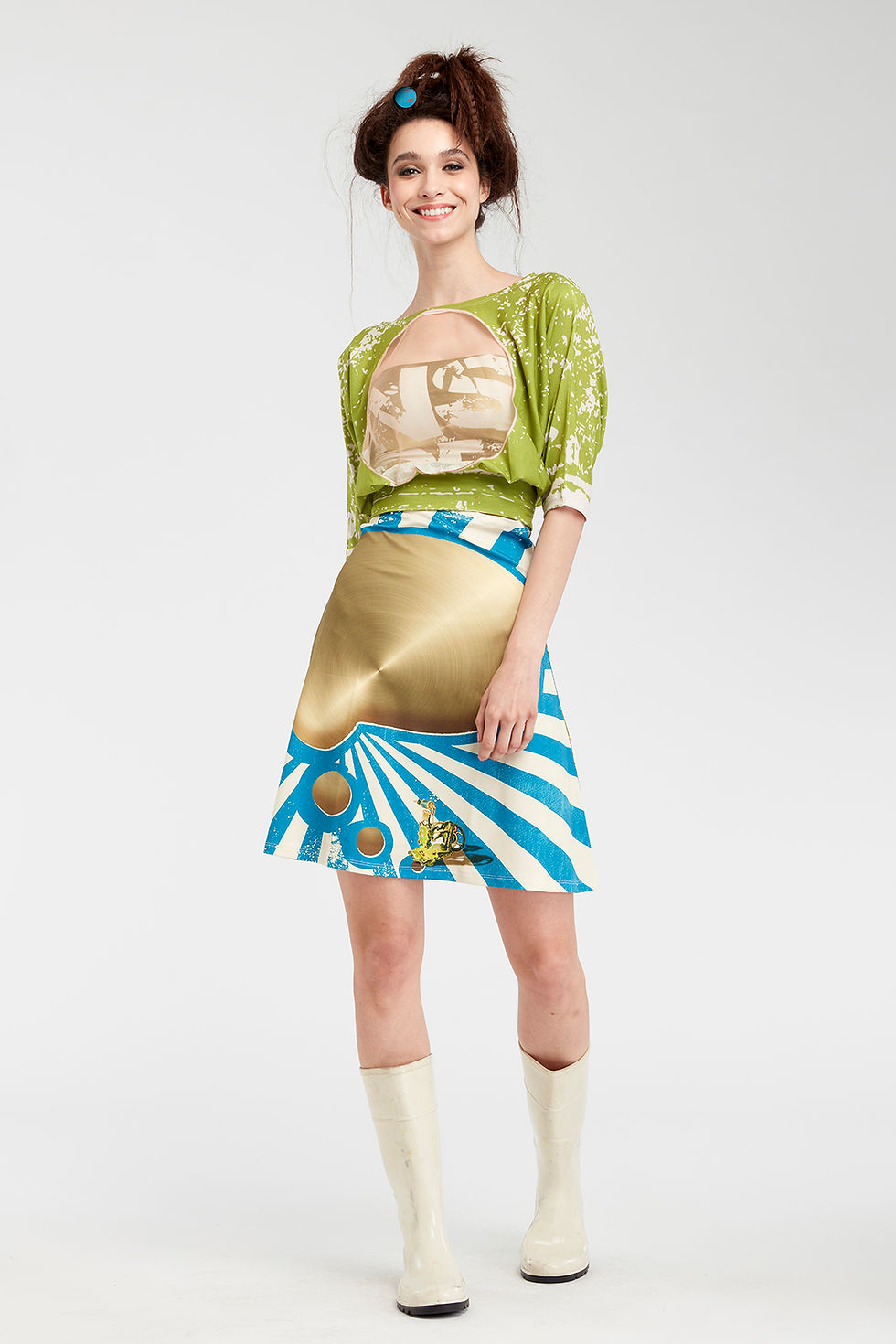 Thumbnail: Blue high waist mini skirt Back View
