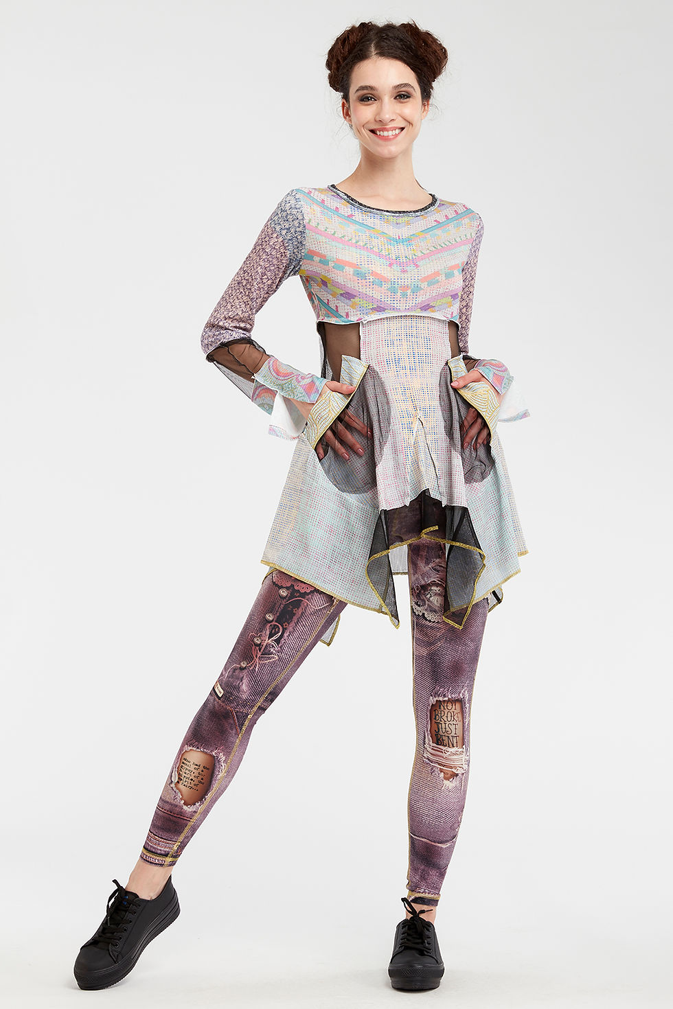 Thumbnail: Blue Pink gypsy shirt with pockets Front View