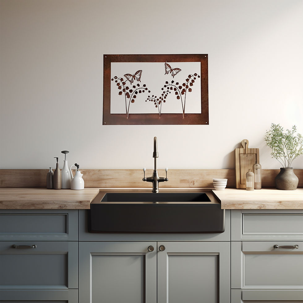 Thumbnail: Lily of the valley & butterfly 3D metal wall art in rusted patina – Ironstone Steel