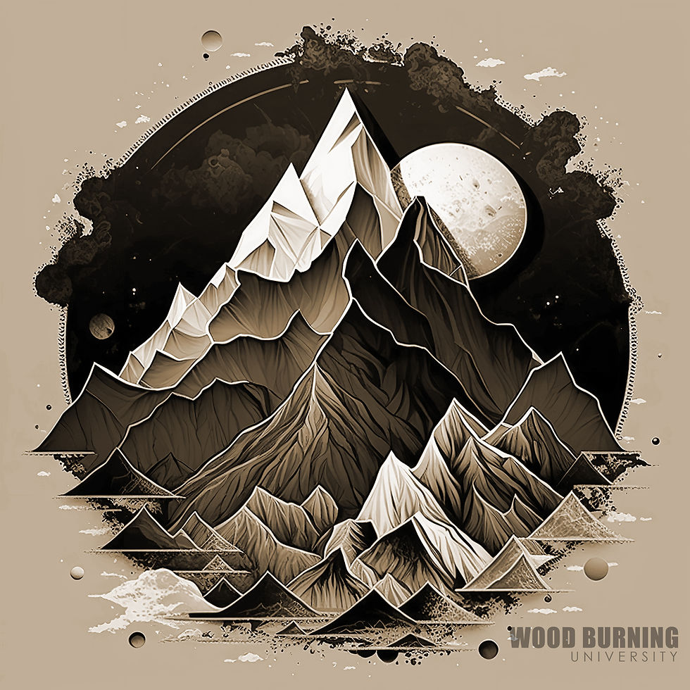 Mountain Peaks with Moon in Circle