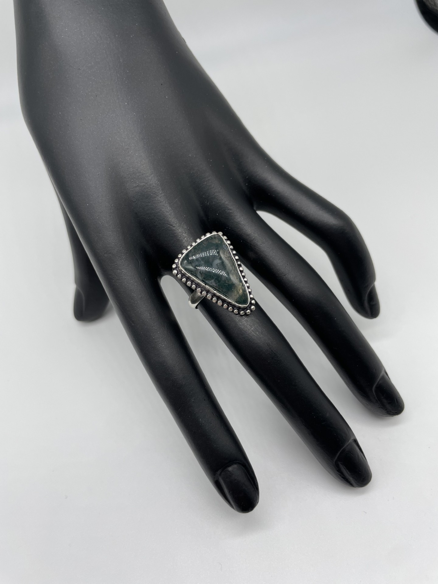Triangle Moss Agate ring size N