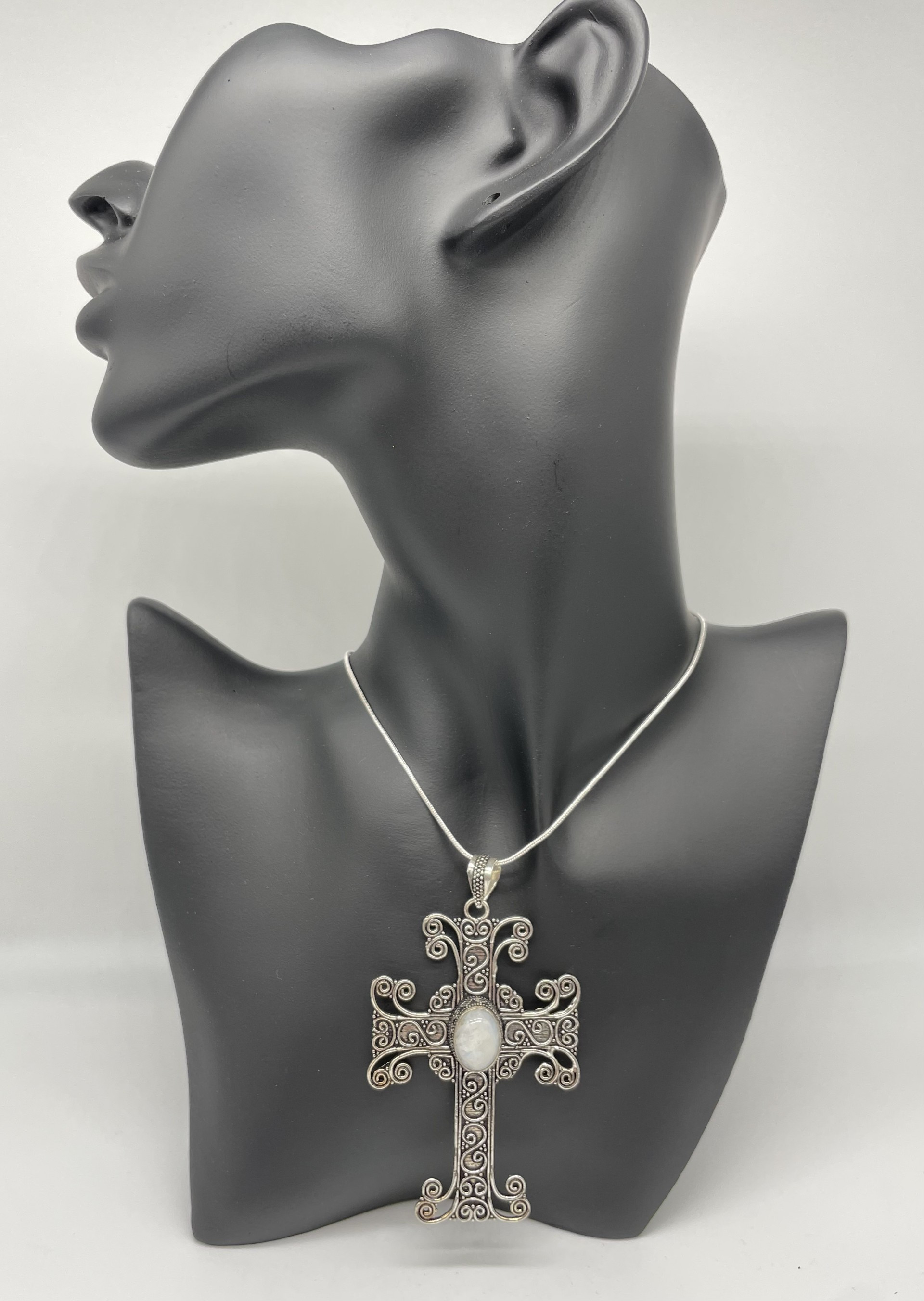 Large Cross Pendant with Moonstone Gemstone