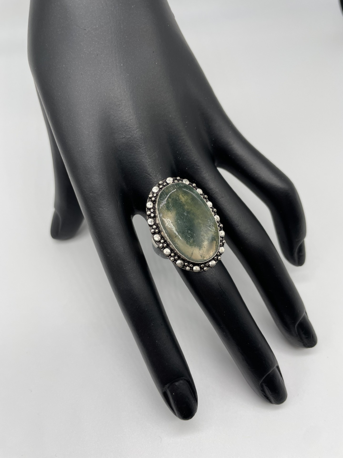 Oval Moss Agate ring size P