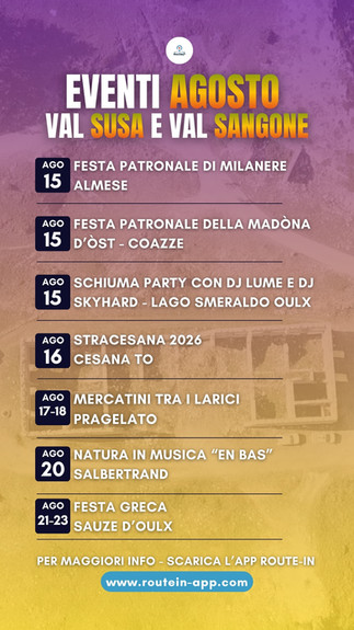 Calendario eventi agosto 2026 in valsusa e val sangone.