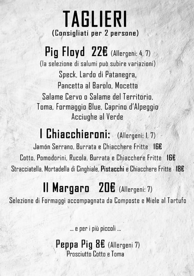 Menu BeBop Taglieri