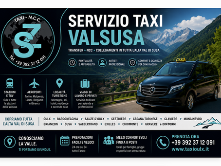 Servizio Taxi Valsusa - Taxi Oulx NCC per transfer da Oulx a Bardonecchia, Sauze d'Oulx, Sestriere, Cesana Torinese, Claviere, Monginevro, Briançon, aeroporti, hotel e stazione TGV.