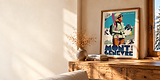 Poster vintage di Montgenèvre in cornice su mobile in legno