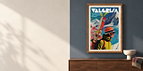 Poster Valgrisa in cornice su parete blu in interni.
