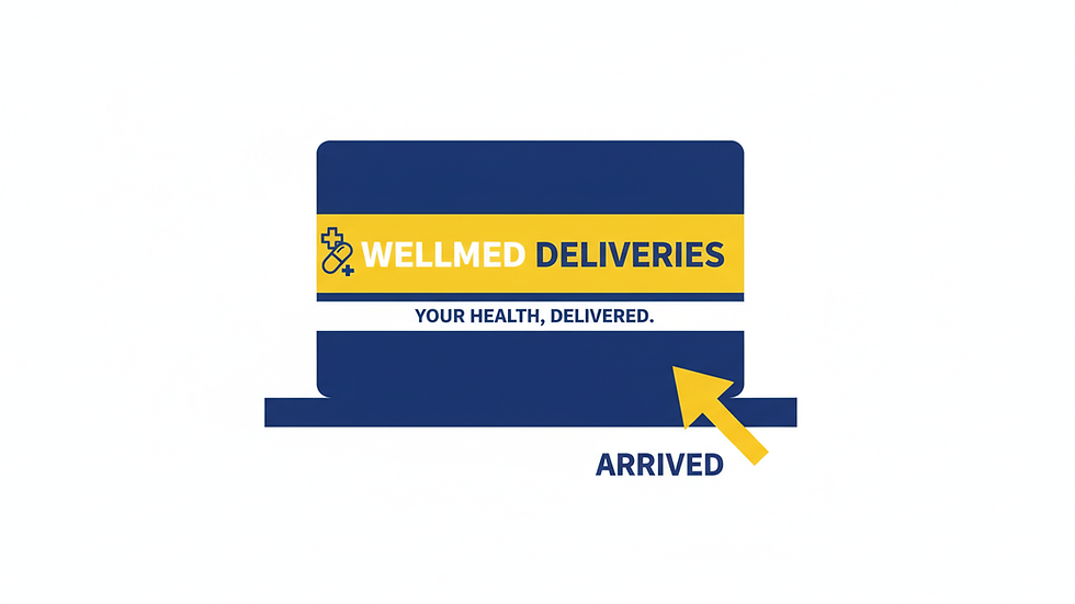 Close-up view of a delivery package with medicines on a doorstep