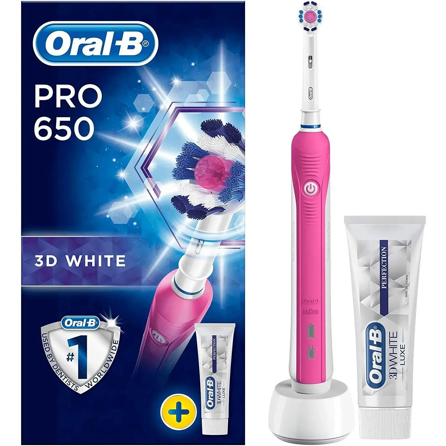 Oral B Pro 650 3D White Rechargeable Toothbrush + 75ml Toothpaste