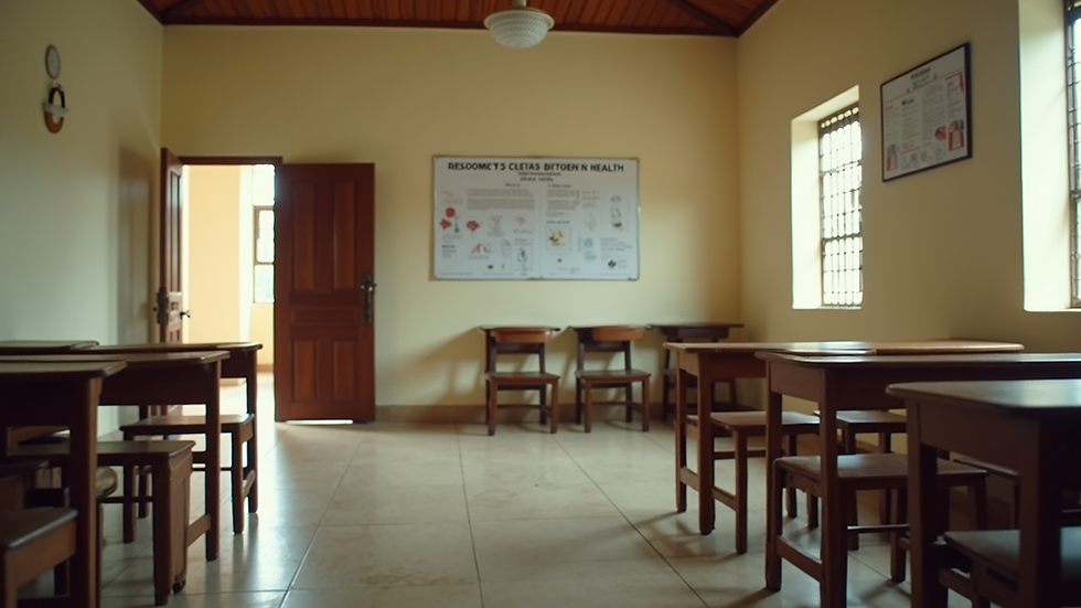 Eye-level view of a quiet community center in Nairobi offering mental health support