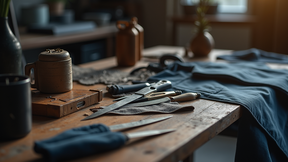 Close-up view of a tailored service setup with various tools and materials