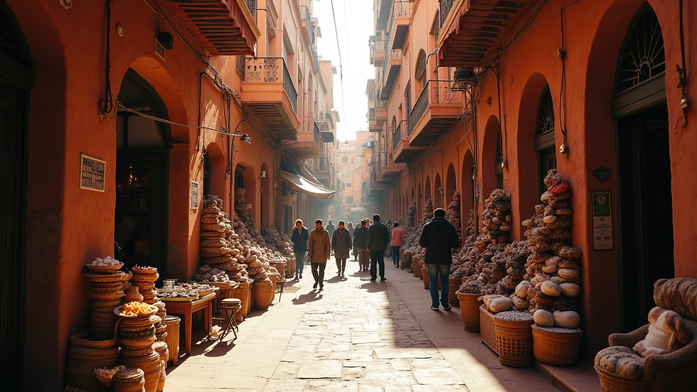 Wide angle view of the vibrant souks of Marrakech