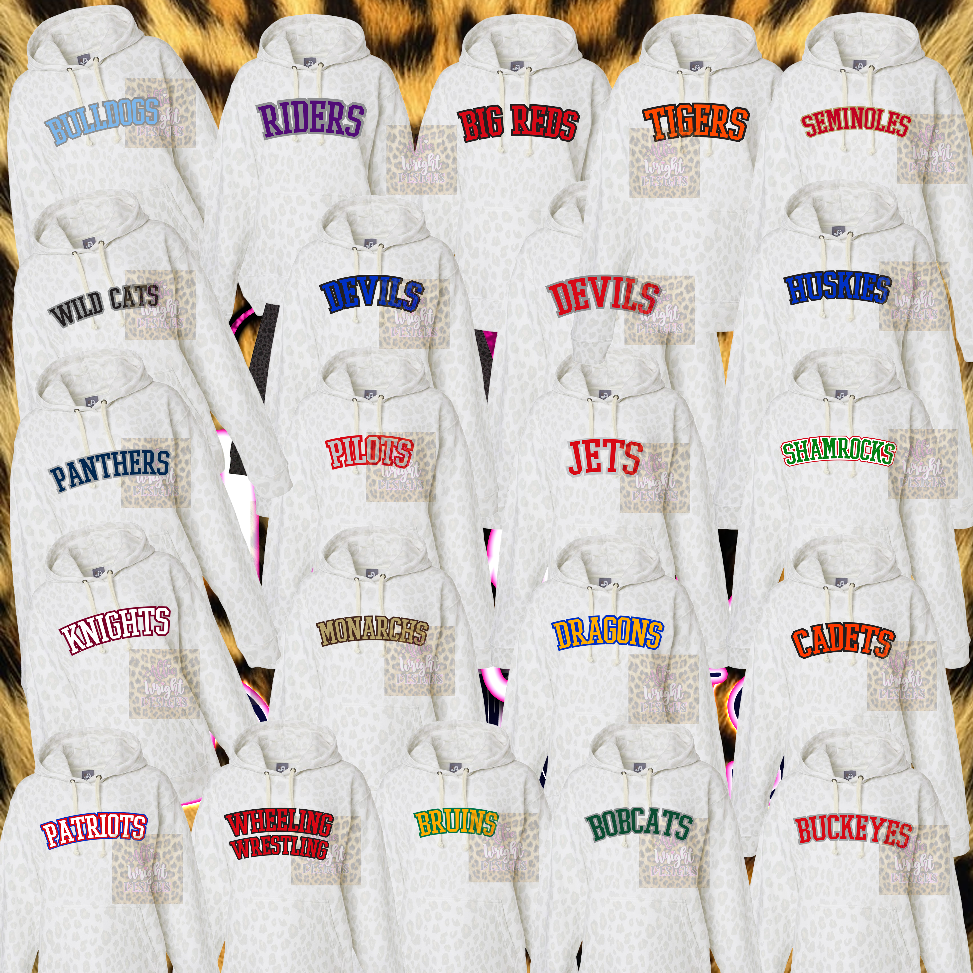 WHITE SPORTS TEAM LEOPARD HOODIE