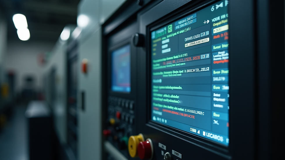 Eye-level view of CNC machine control panel showing error codes