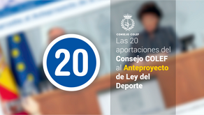 Las 20 aportaciones del Consejo COLEF con las que el Anteproyecto de Ley del Deporte podría mejorar