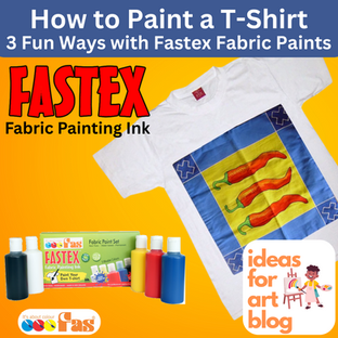 Painting a T-shirt with Fastex fabric inks: 3 easy techniques for kids — brush painting, stencil art, and screen printing. Fun, creative and wearable!