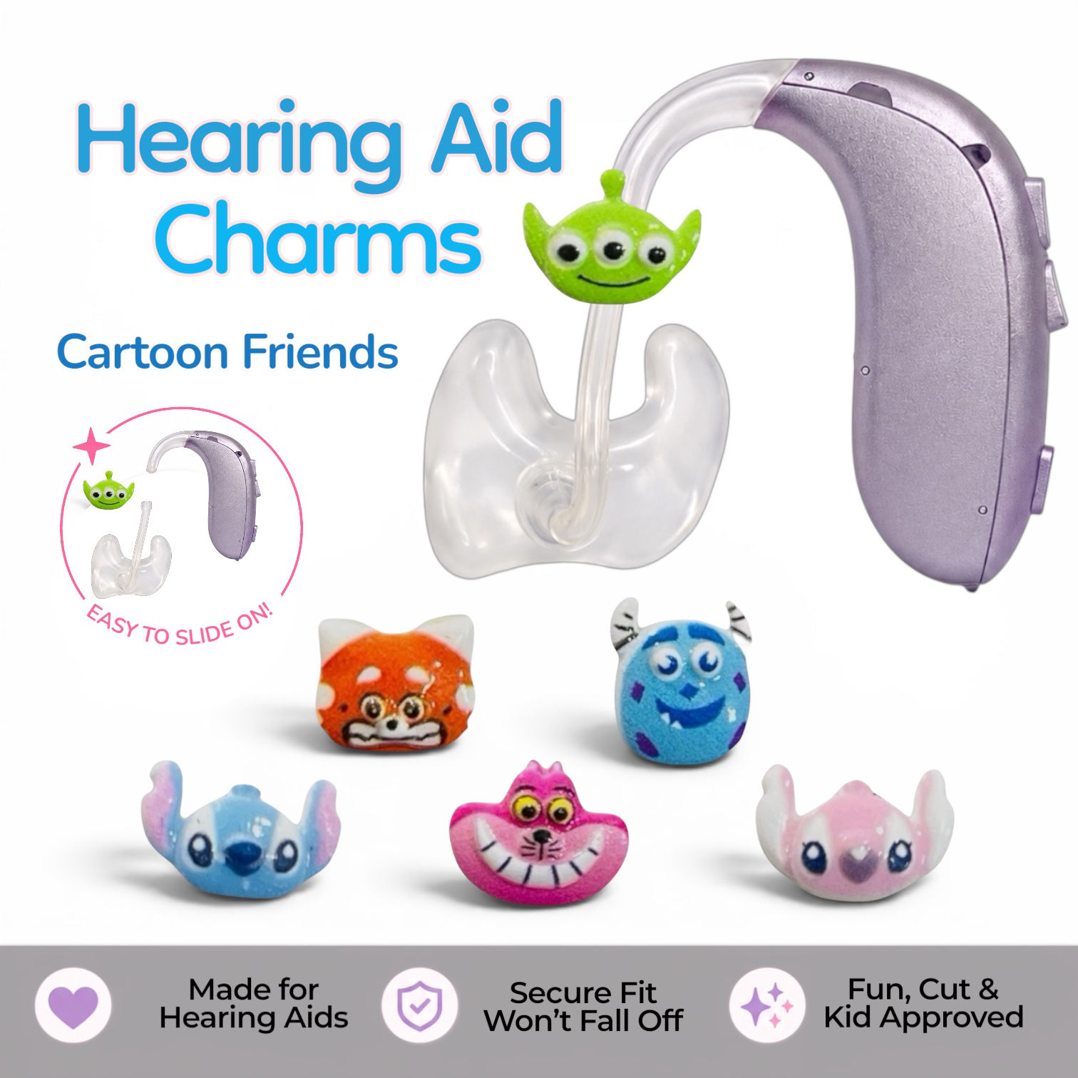 Kids Hearing Aid Charm– Cartoon Friends Tube Charms Accessory